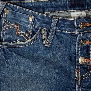 Button Fly Distressed Large Cuff Cropped Jeans